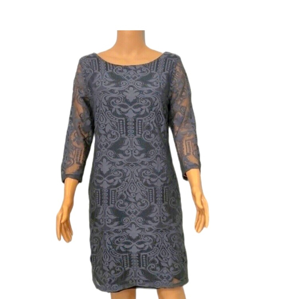 H&M Gray, Lace, Knee length 3/4 Sleeve Dress, Size Medium